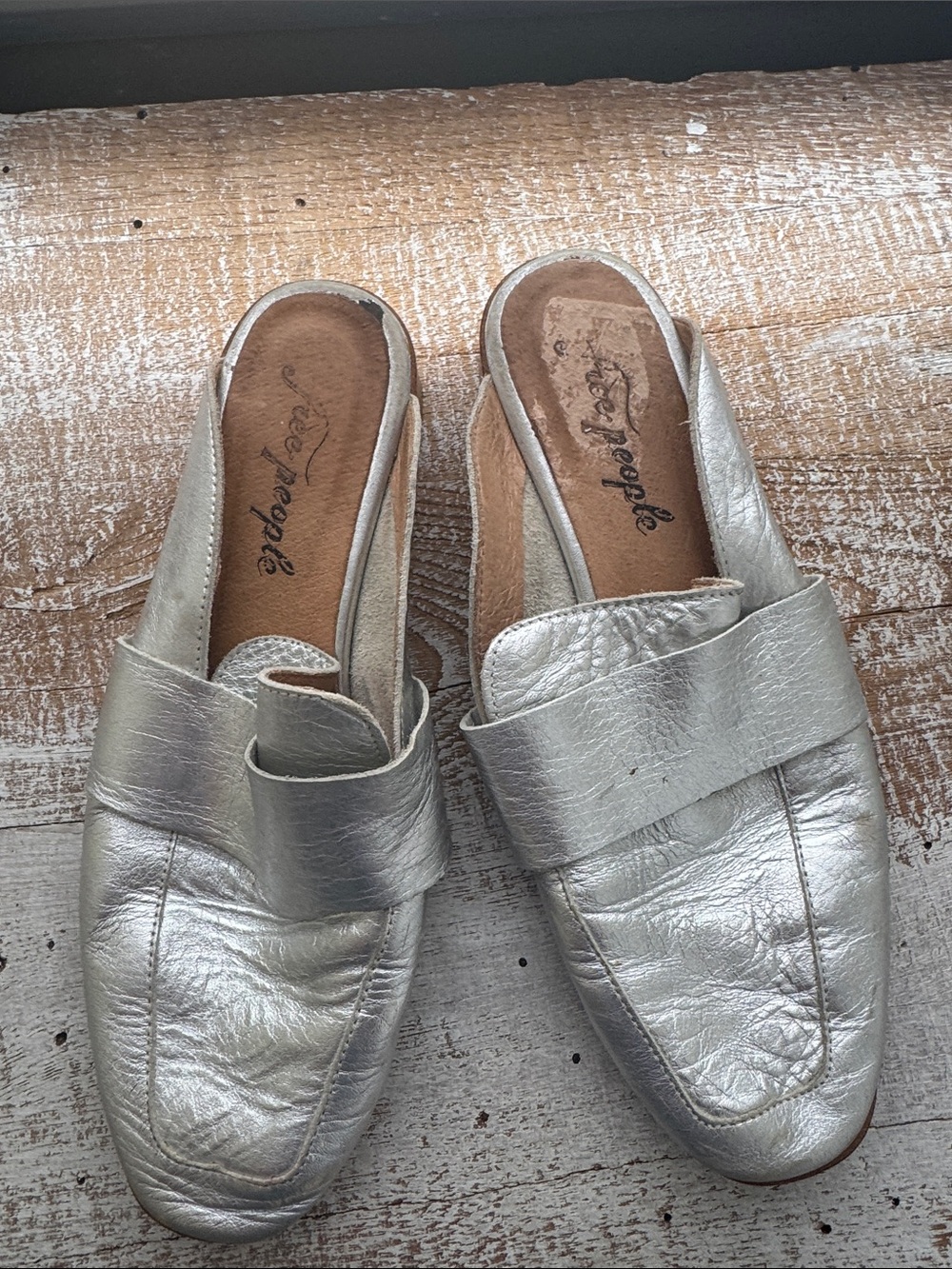 Free People metallic silver loafer 38